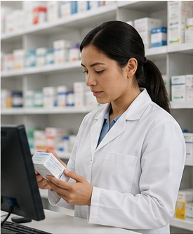 Student preparing for pharmacy assistant placement